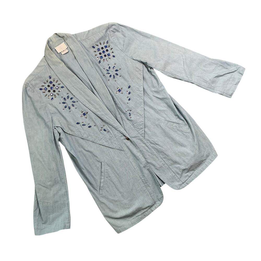 90's Beaded Denim Western Retro Top M USA